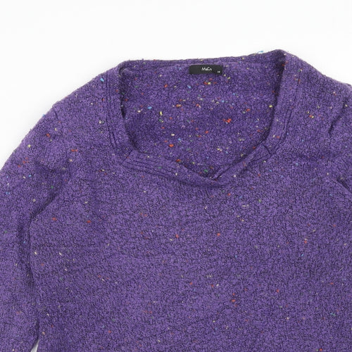 M&Co Womens Purple Round Neck Geometric Acrylic Pullover Jumper Size 14