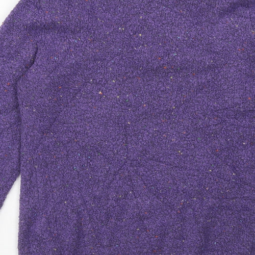 M&Co Womens Purple Round Neck Geometric Acrylic Pullover Jumper Size 14