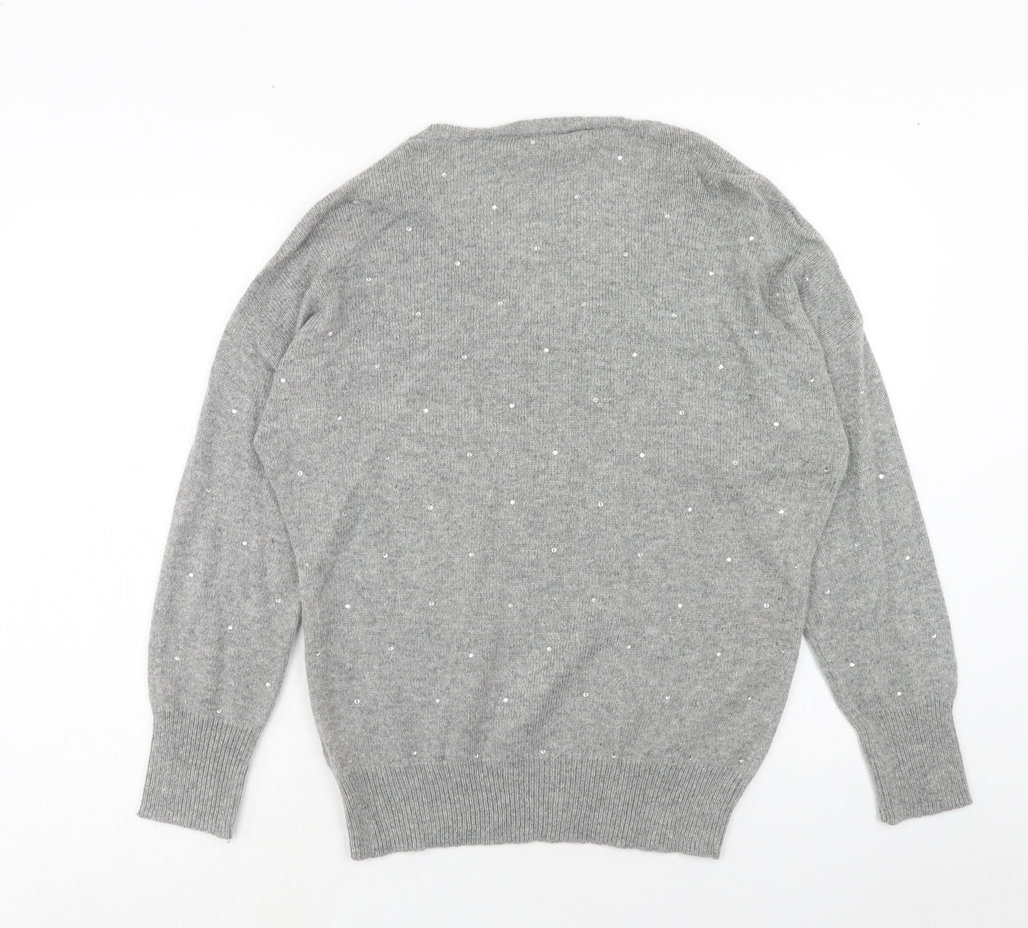 TU Womens Grey V-Neck Acrylic Pullover Jumper Size 12