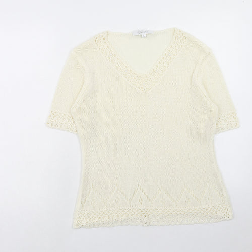 Classics Womens Ivory V-Neck Acrylic Pullover Jumper Size L
