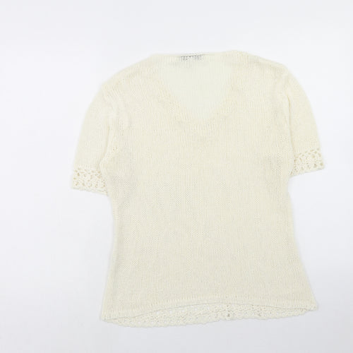 Classics Womens Ivory V-Neck Acrylic Pullover Jumper Size L