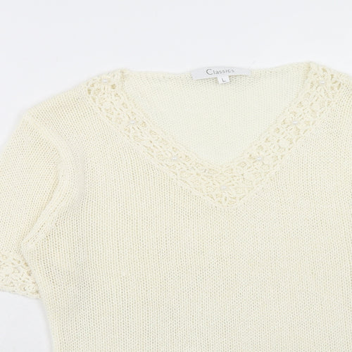 Classics Womens Ivory V-Neck Acrylic Pullover Jumper Size L