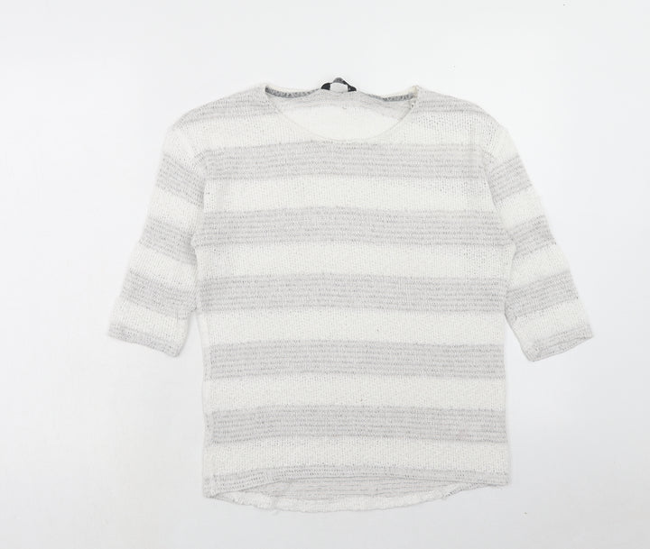 F&F Womens White Round Neck Geometric Viscose Pullover Jumper Size 10