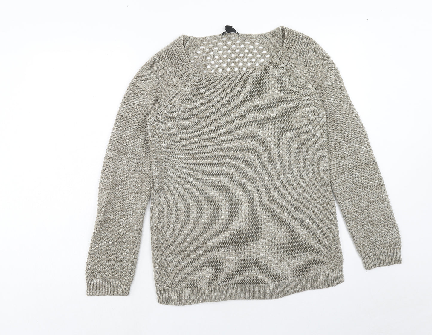 H&M Womens Brown Round Neck Geometric Acrylic Pullover Jumper Size S