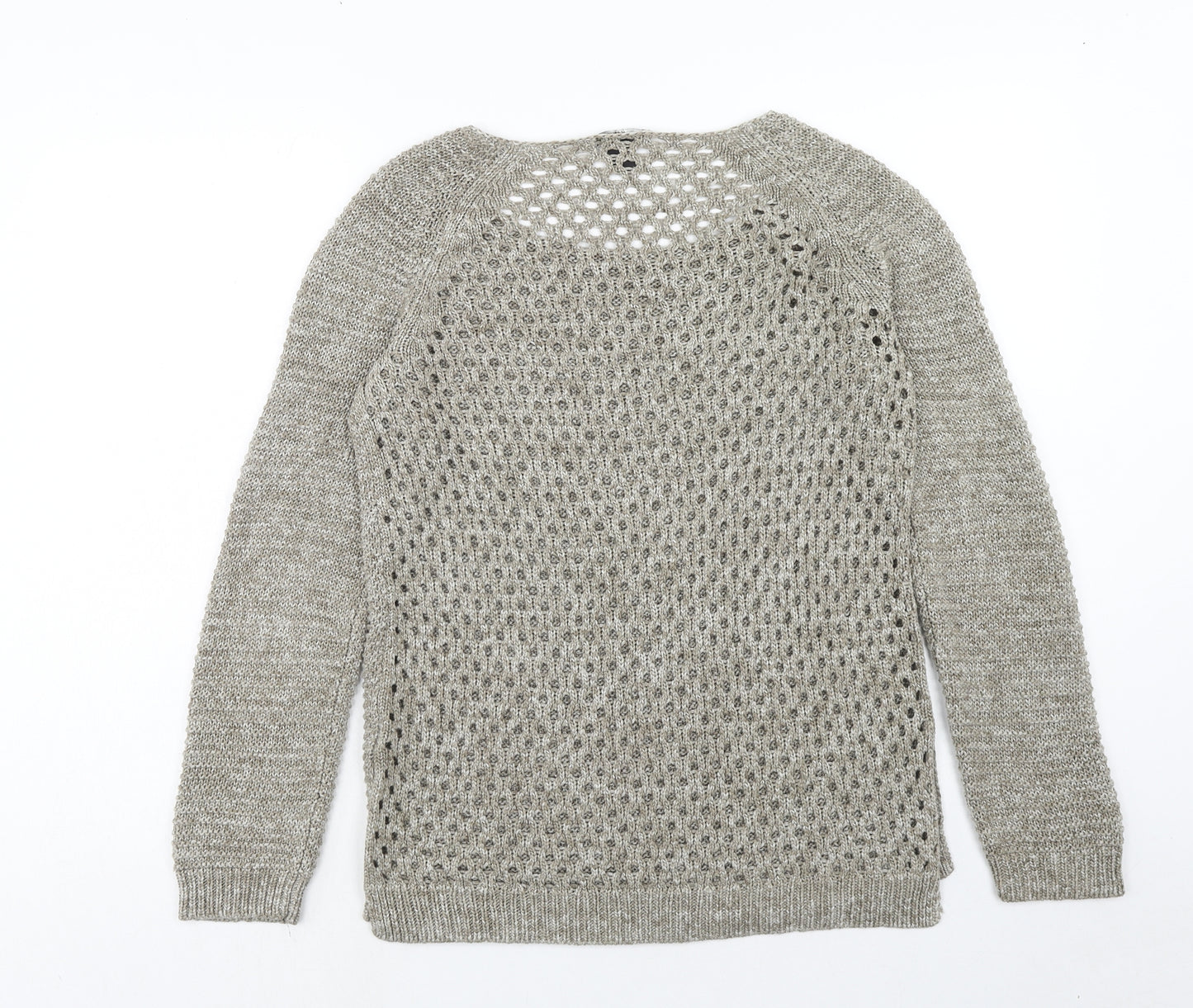 H&M Womens Brown Round Neck Geometric Acrylic Pullover Jumper Size S