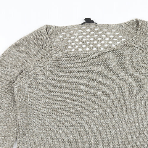 H&M Womens Brown Round Neck Geometric Acrylic Pullover Jumper Size S