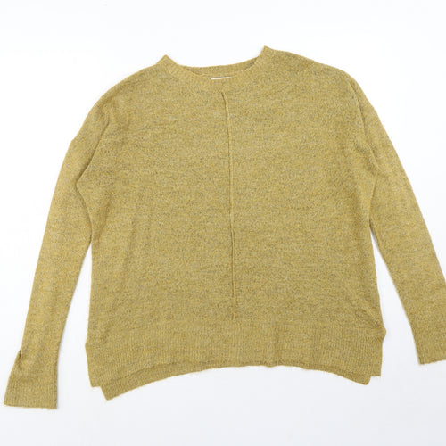 Papaya Womens Yellow Round Neck Geometric Acrylic Pullover Jumper Size M