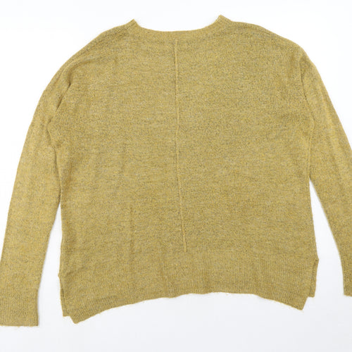 Papaya Womens Yellow Round Neck Geometric Acrylic Pullover Jumper Size M