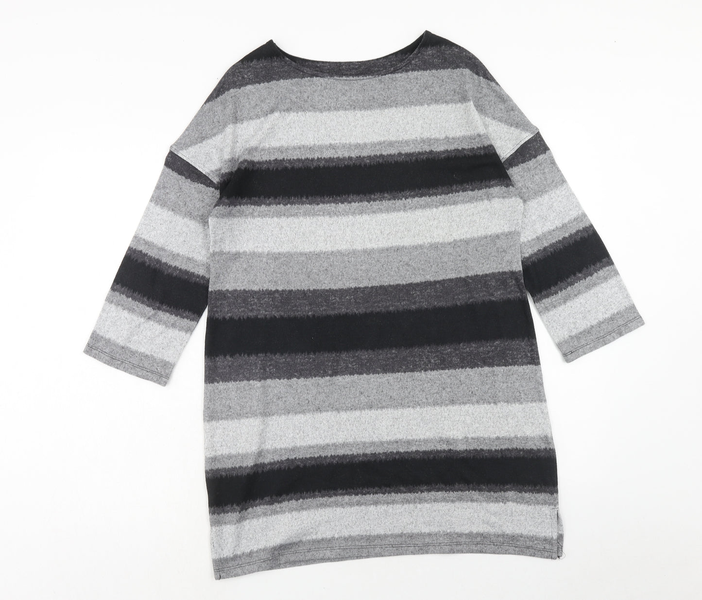 F&F Womens Grey Striped Polyester A-Line Size 12 Round Neck Pullover