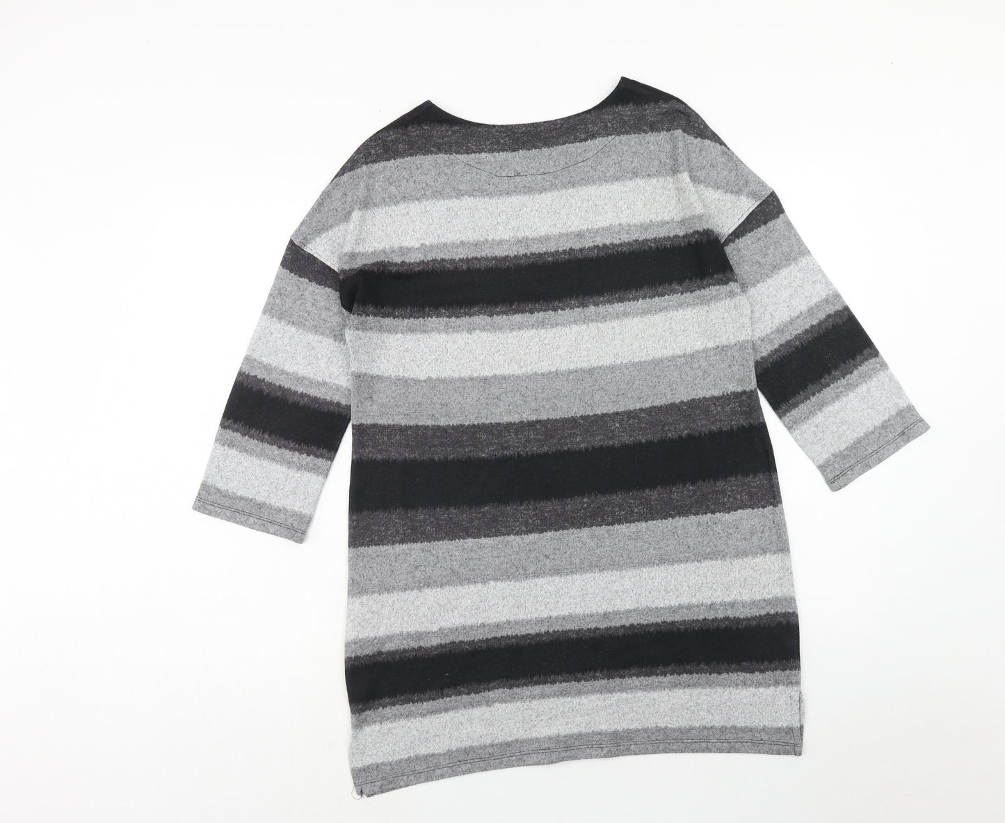 F&F Womens Grey Striped Polyester A-Line Size 12 Round Neck Pullover