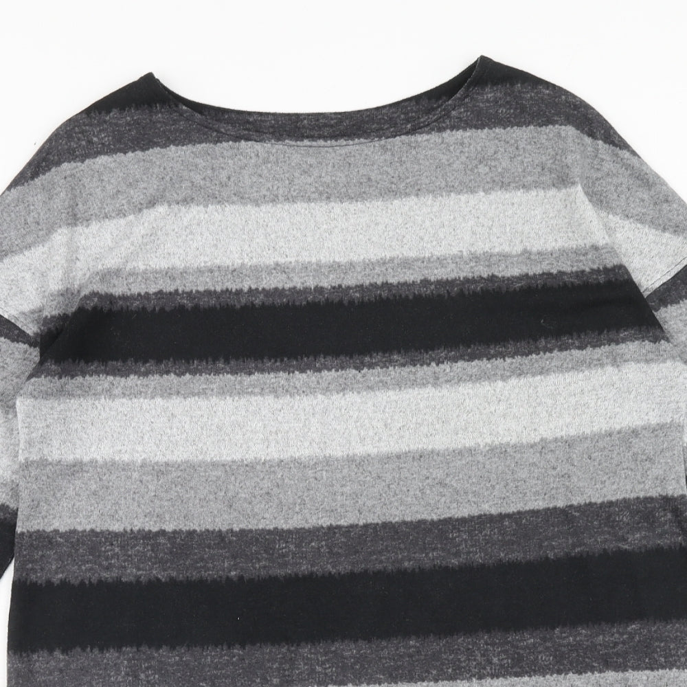 F&F Womens Grey Striped Polyester A-Line Size 12 Round Neck Pullover