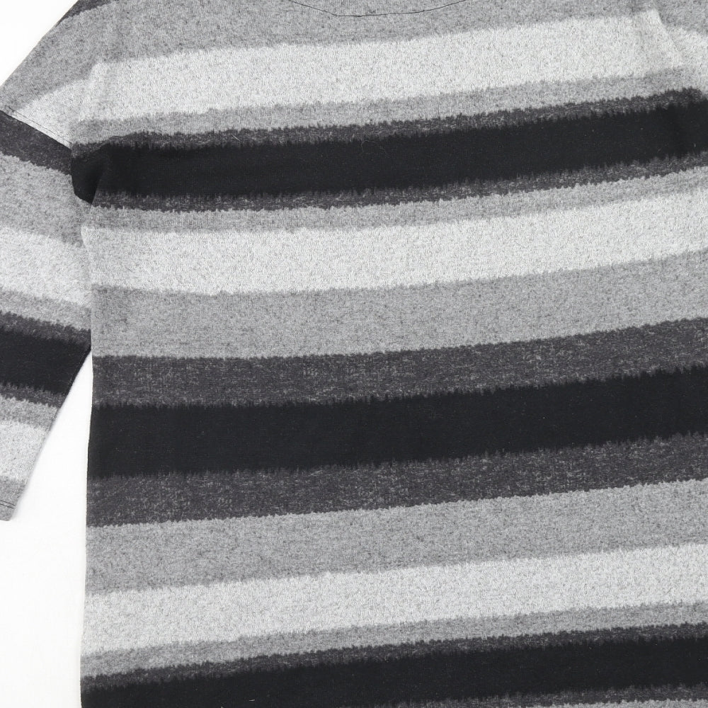 F&F Womens Grey Striped Polyester A-Line Size 12 Round Neck Pullover