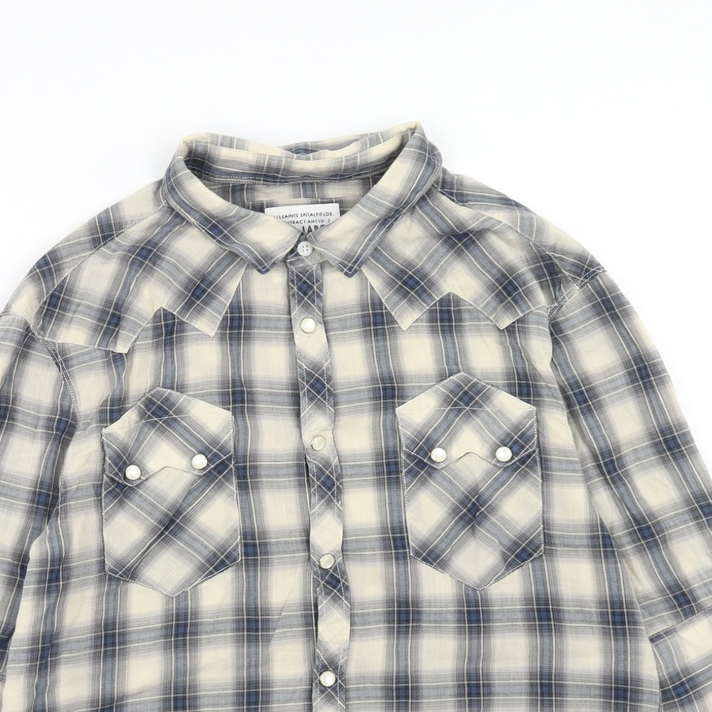 AllSaints Womens Grey Plaid Cotton Basic Button-Up Size L Collared