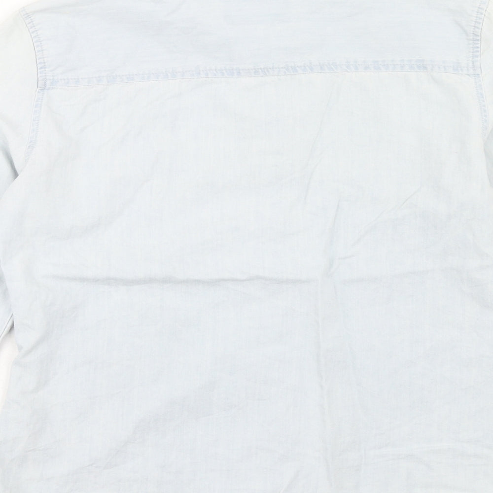 Denim & Co. Womens Blue Cotton Basic Button-Up Size 10 Collared