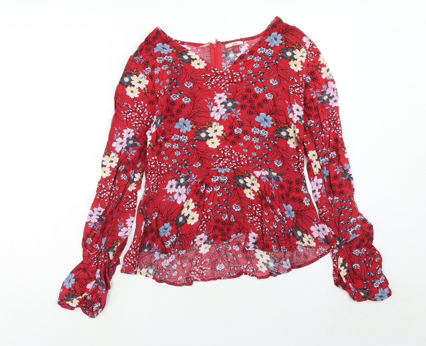 Joe Browns Womens Red Floral Viscose Basic Blouse Size 12 V-Neck