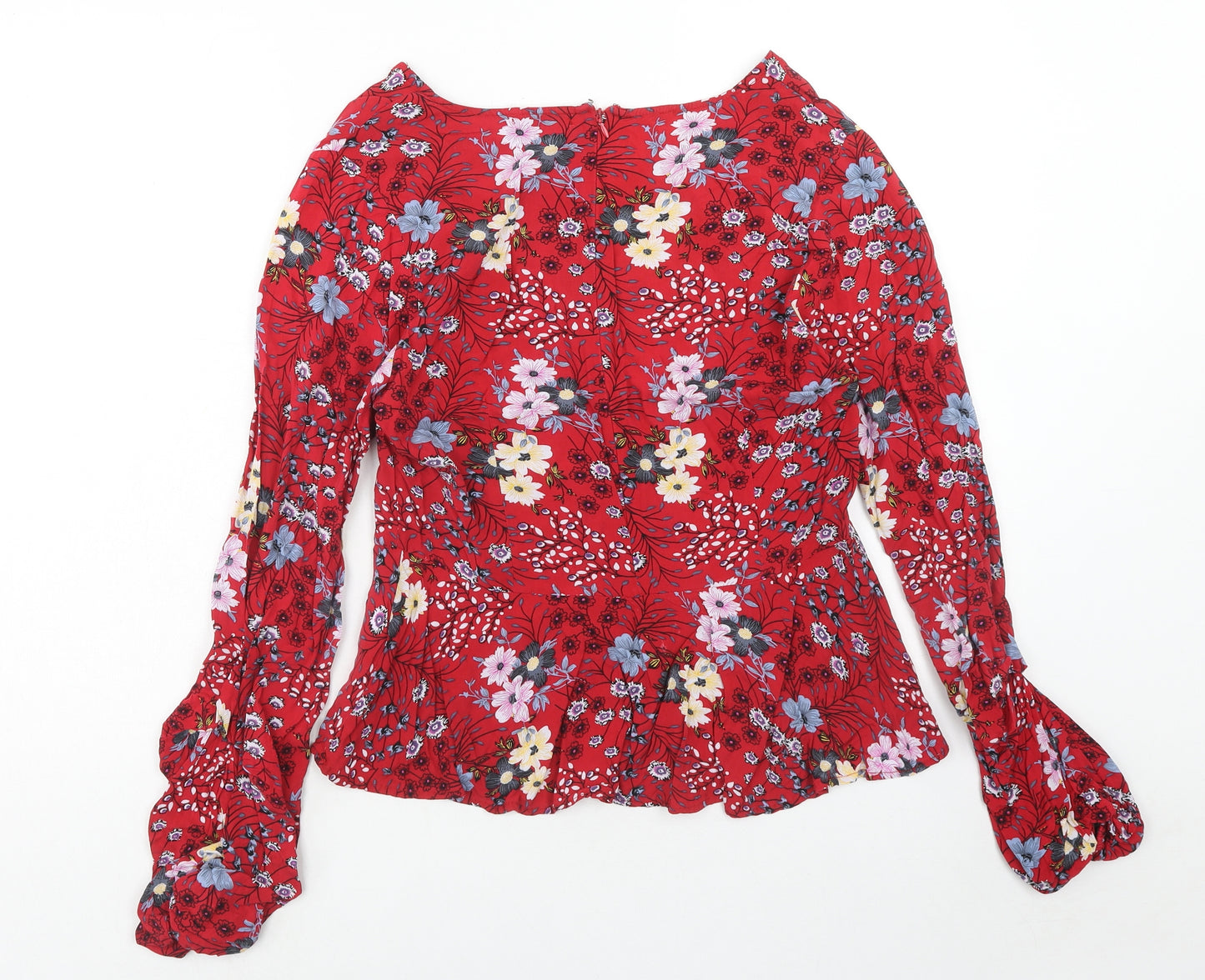Joe Browns Womens Red Floral Viscose Basic Blouse Size 12 V-Neck