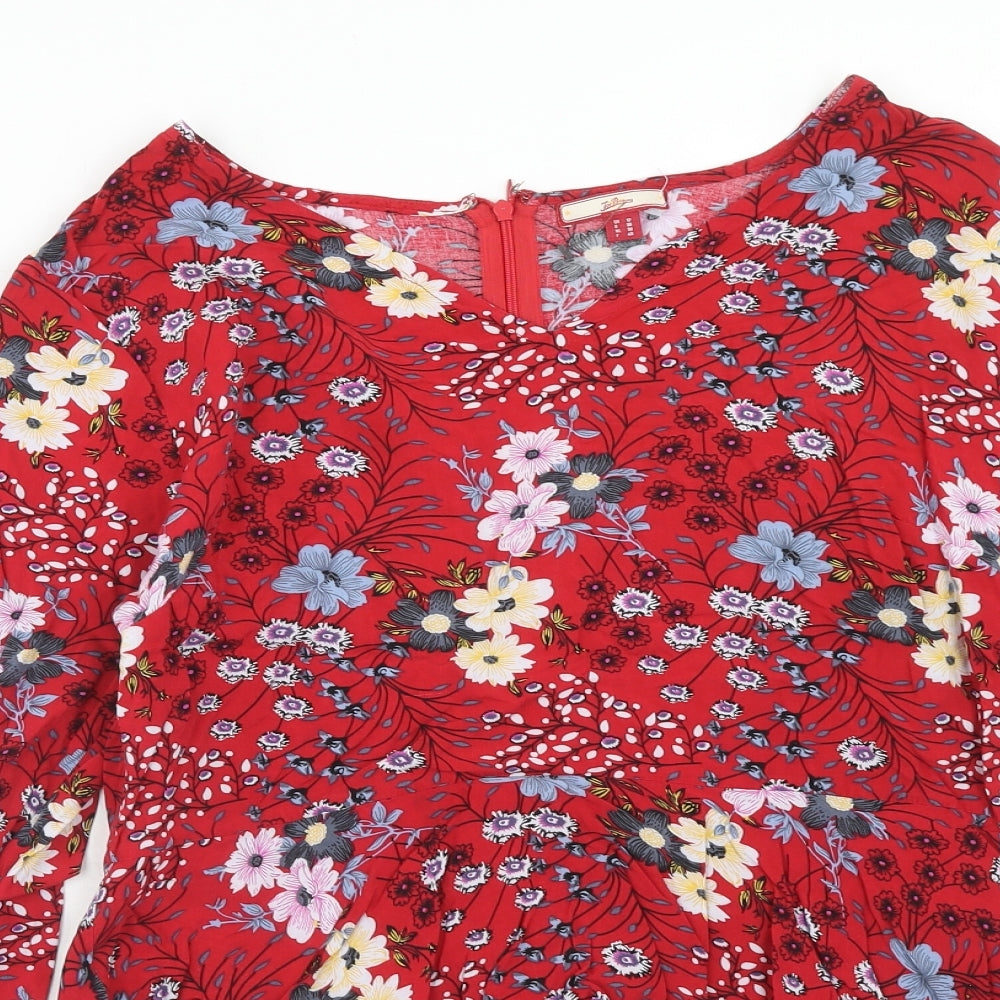 Joe Browns Womens Red Floral Viscose Basic Blouse Size 12 V-Neck