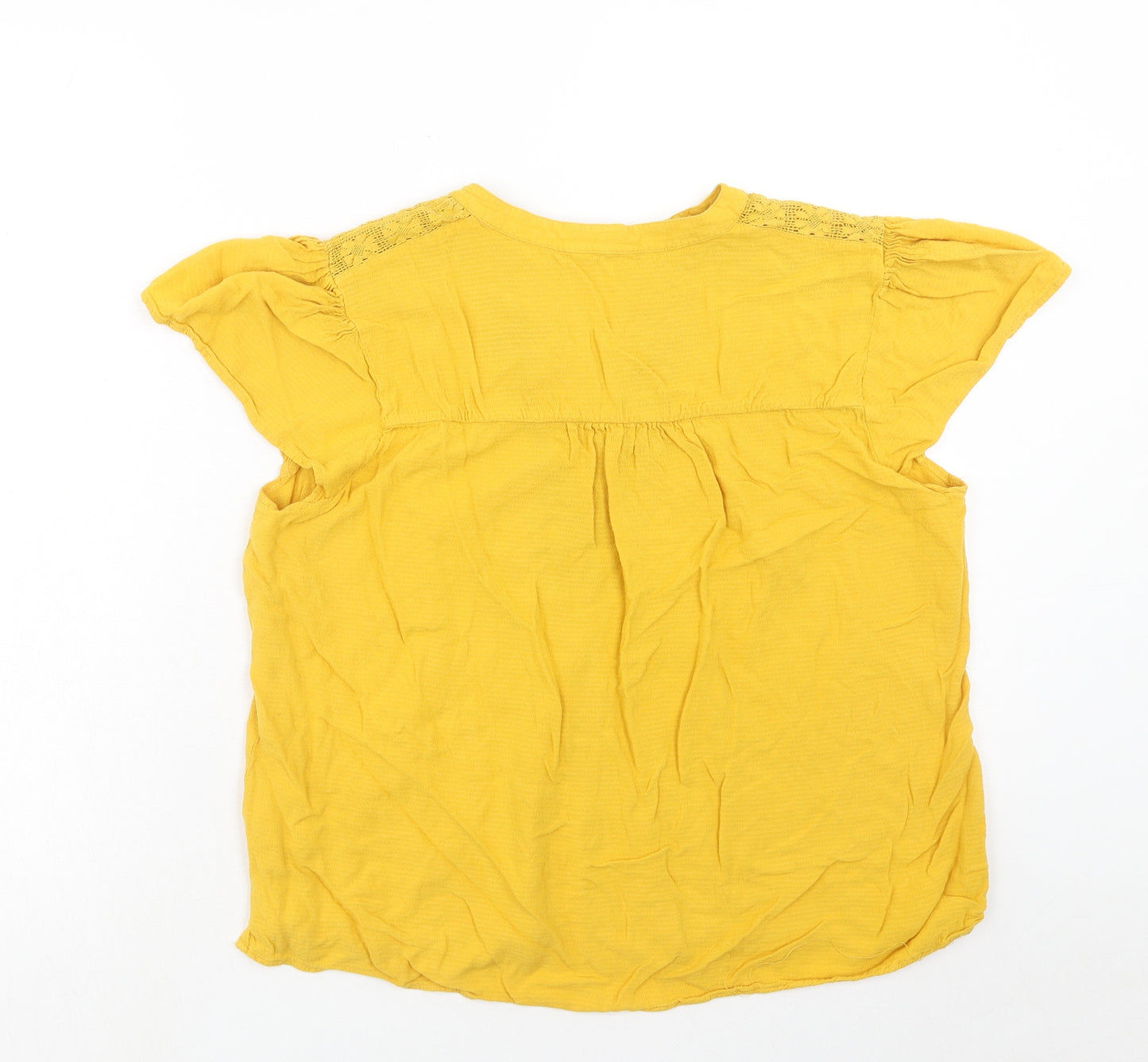 M&Co Womens Yellow Geometric Viscose Basic Blouse Size 16 V-Neck - Lace Detail