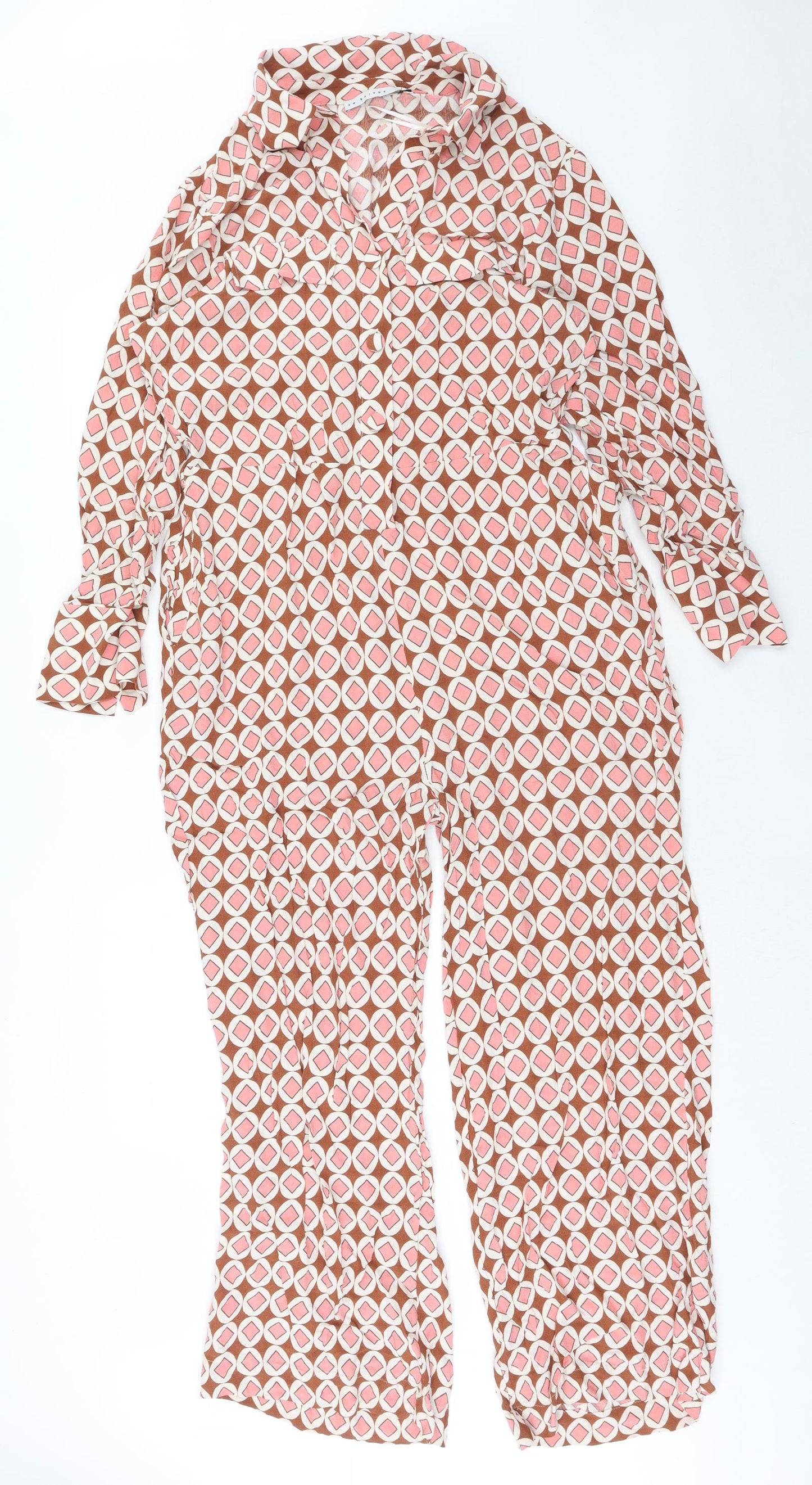 FW Bridge Womens Pink Geometric Viscose Jumpsuit One-Piece Size 16 Button