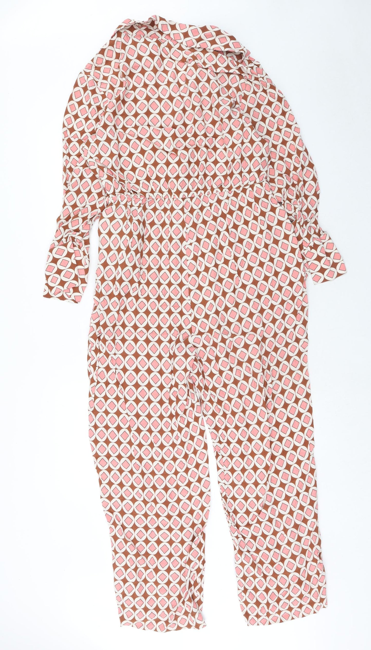 FW Bridge Womens Pink Geometric Viscose Jumpsuit One-Piece Size 16 Button