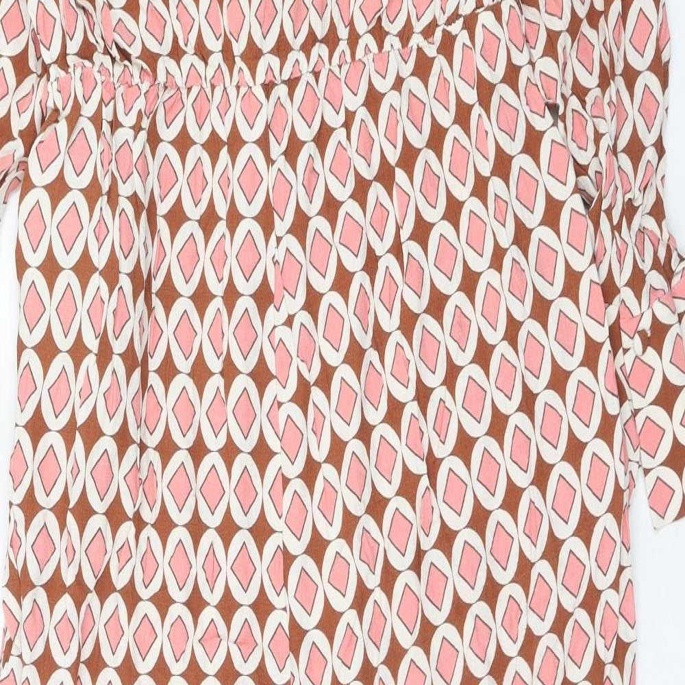 FW Bridge Womens Pink Geometric Viscose Jumpsuit One-Piece Size 16 Button