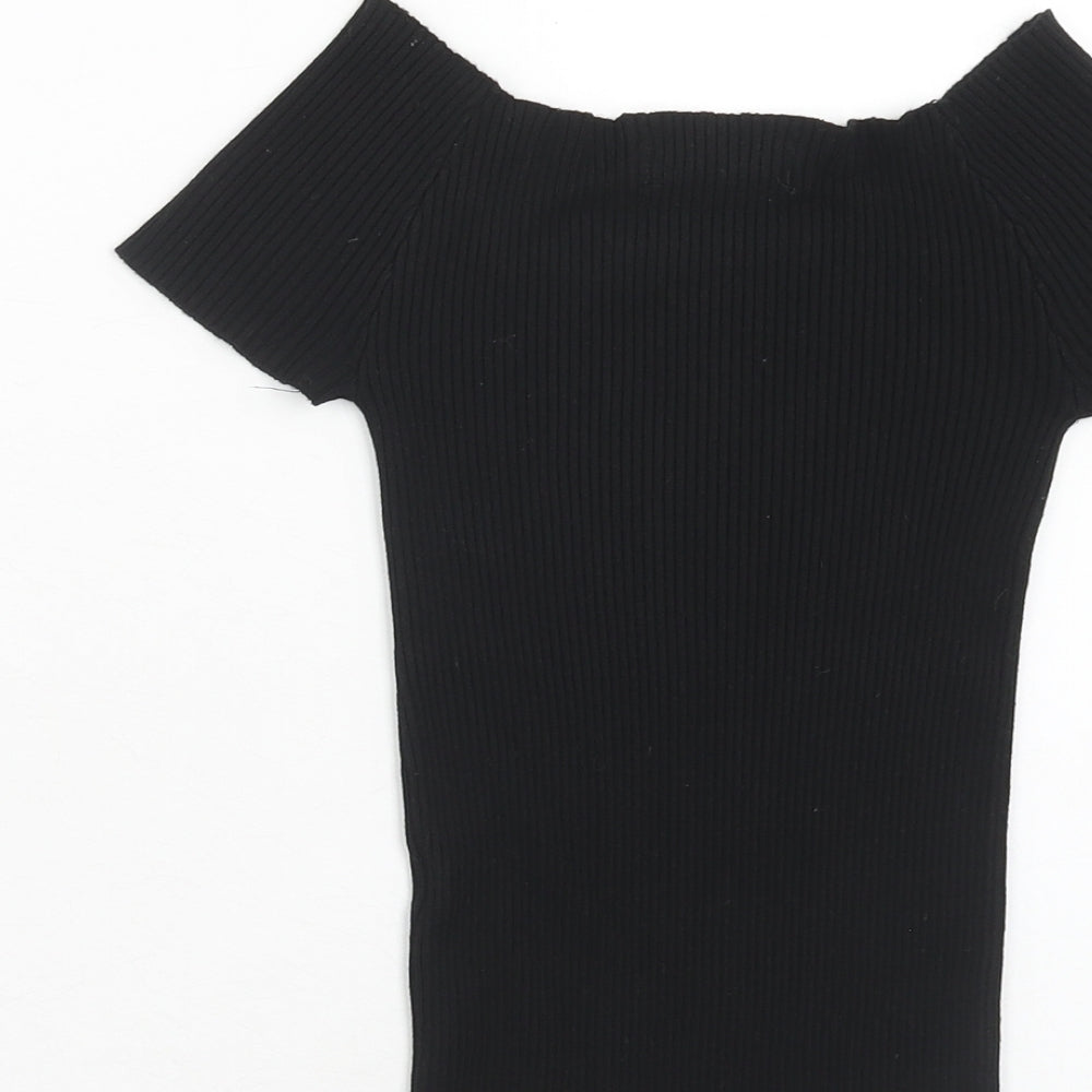 Bershka Womens Black Polyester Basic T-Shirt Size L Off the Shoulder - Ribbed