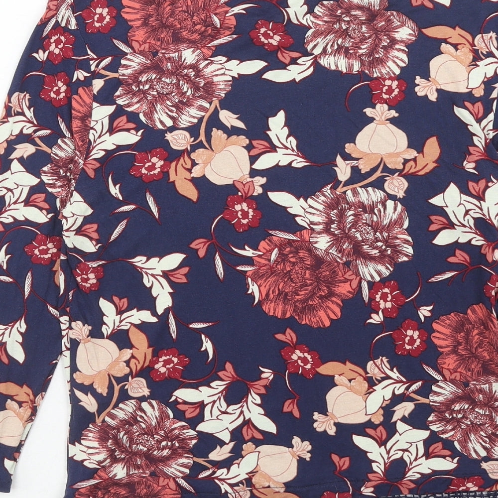 Dorothy Perkins Womens Blue Floral Viscose Basic Blouse Size 14 Boat Neck - Crocheted Lace Detail