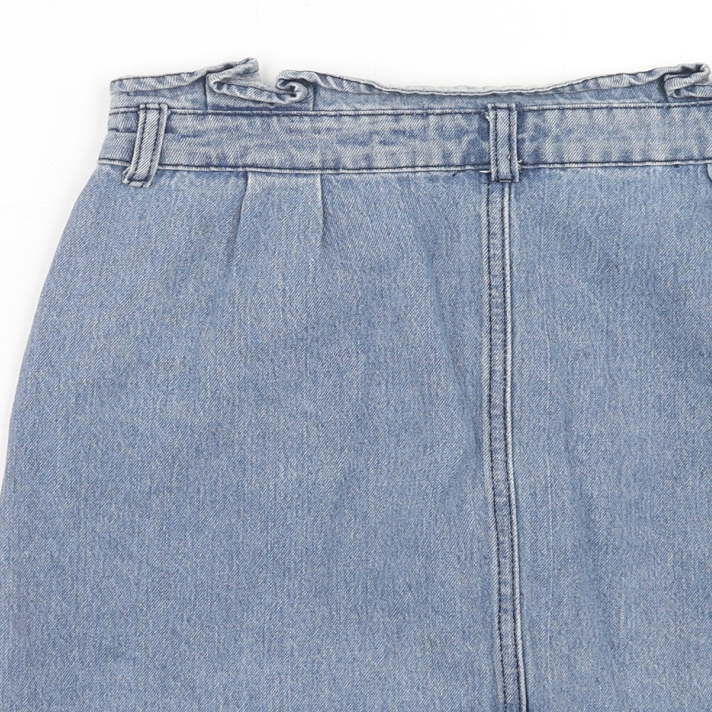 PRETTYLITTLETHING Womens Blue Cotton Mini Skirt Size 14 Zip