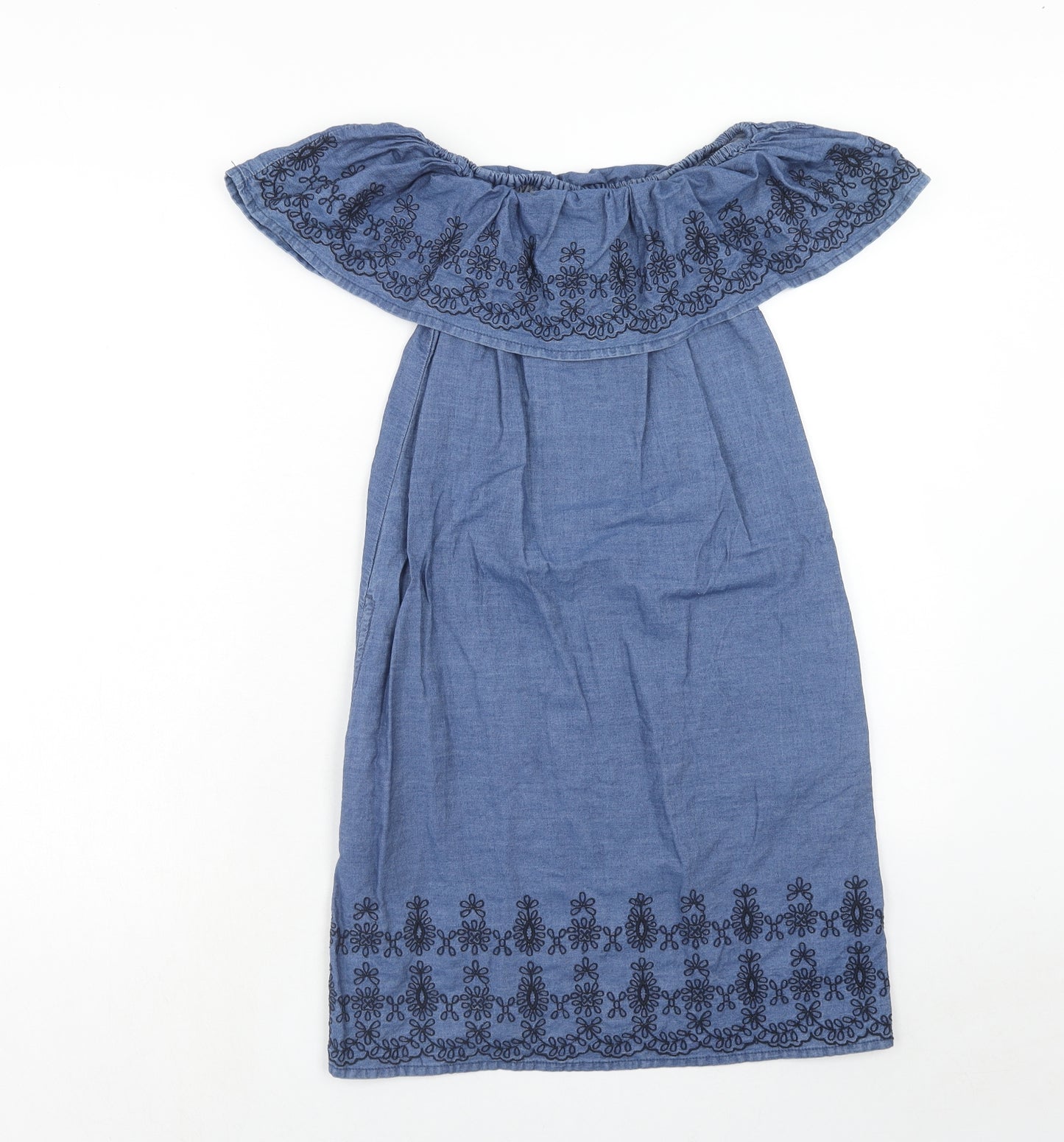 Denim & Co. Womens Blue Cotton A-Line Size 6 Boat Neck Pullover