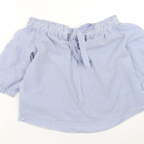 Atmosphere Womens Blue Striped Polyester Basic Blouse Size 14 Off the Shoulder