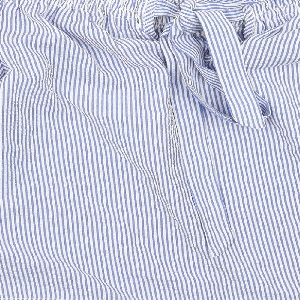 Atmosphere Womens Blue Striped Polyester Basic Blouse Size 14 Off the Shoulder