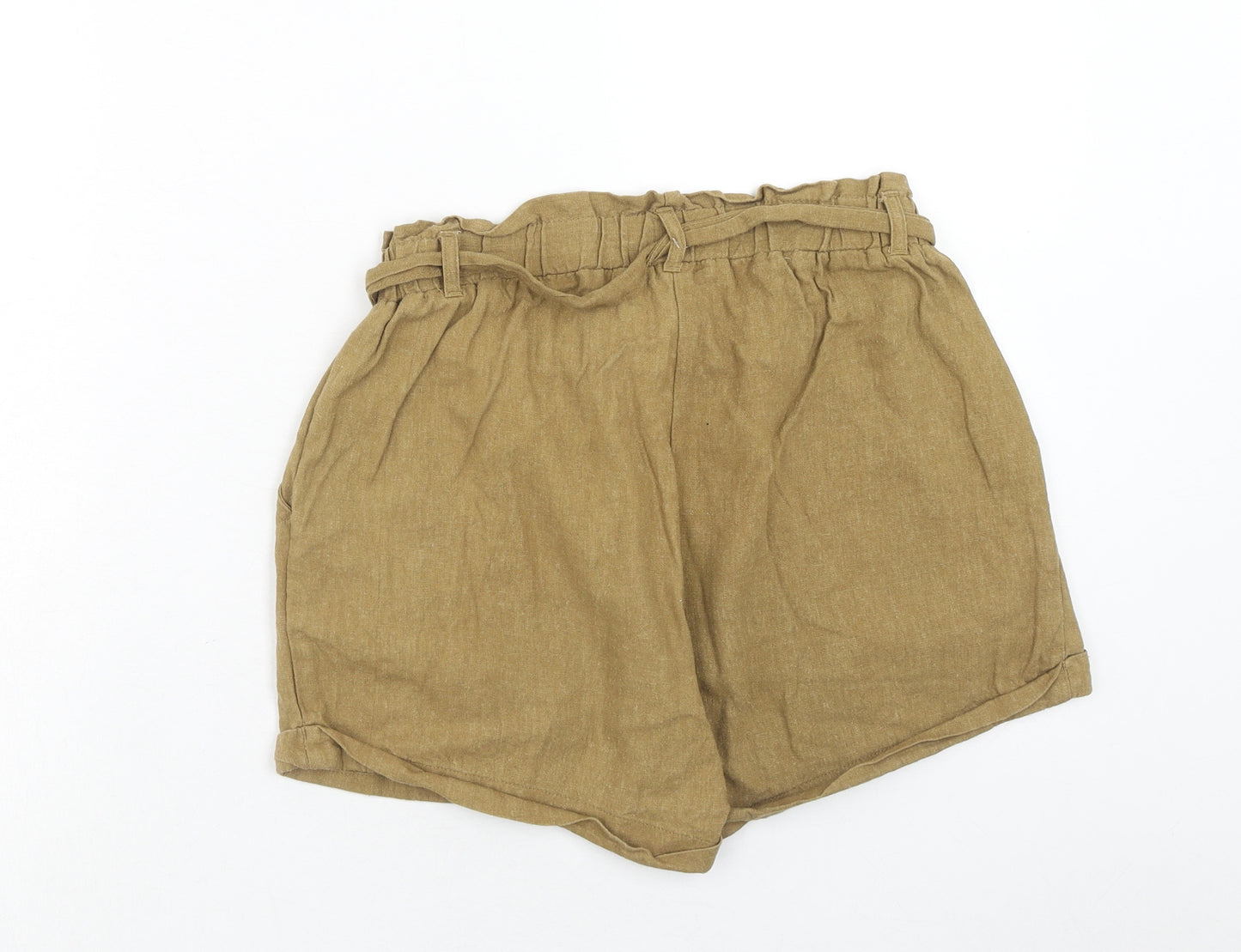 Primark Womens Brown Linen Paperbag Shorts Size 8 Regular Tie