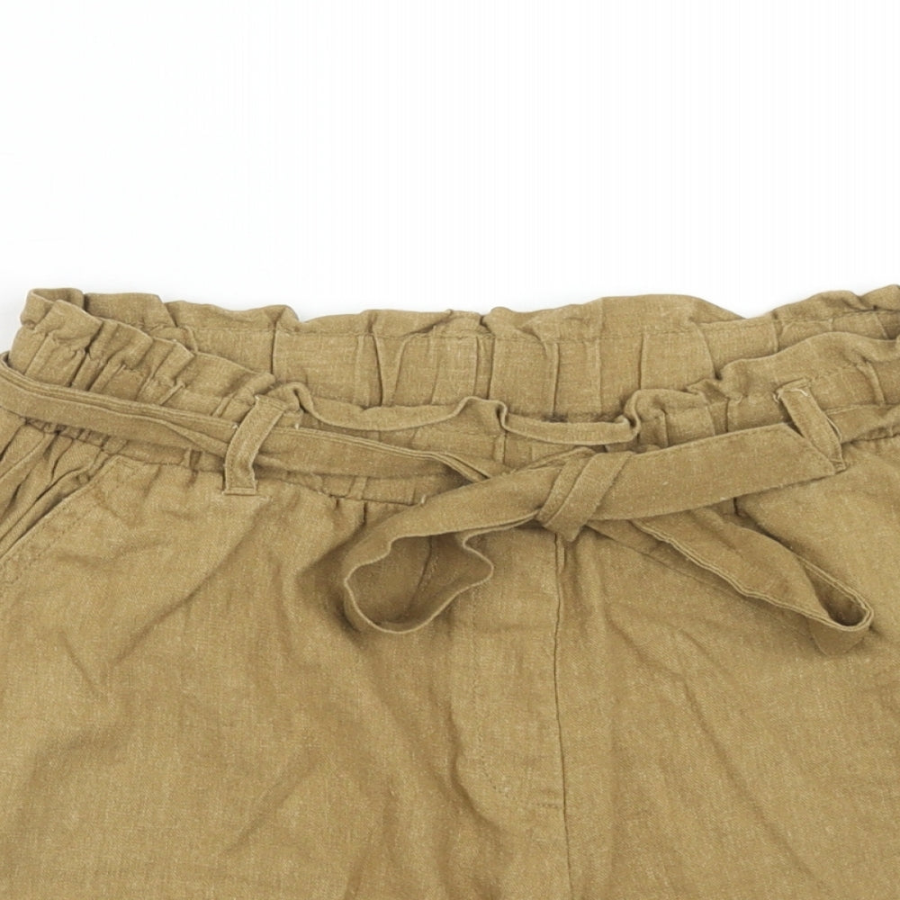 Primark Womens Brown Linen Paperbag Shorts Size 8 Regular Tie