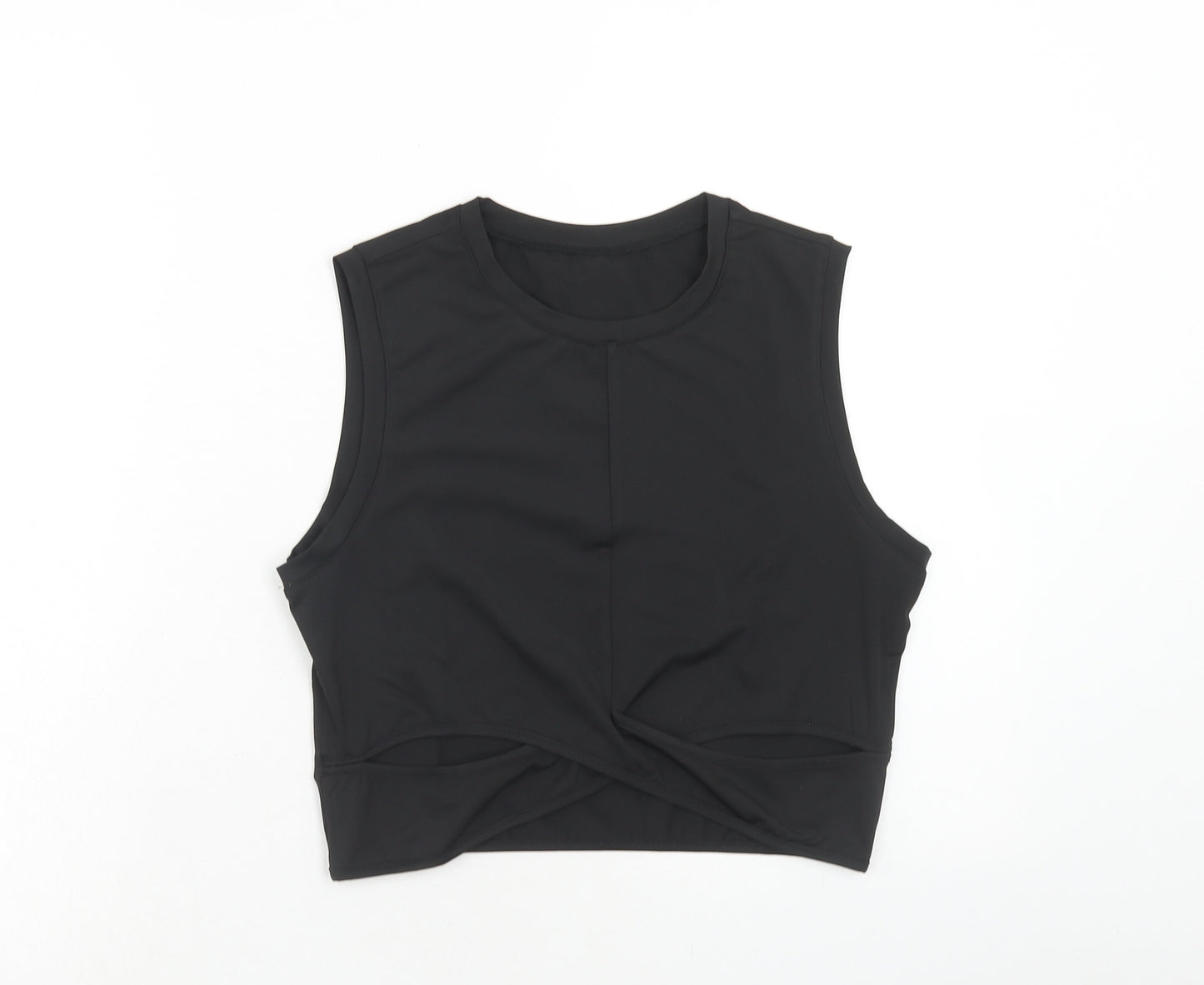 SheIn Womens Black Polyester Cropped Blouse Size L Round Neck - Cut Out Detail