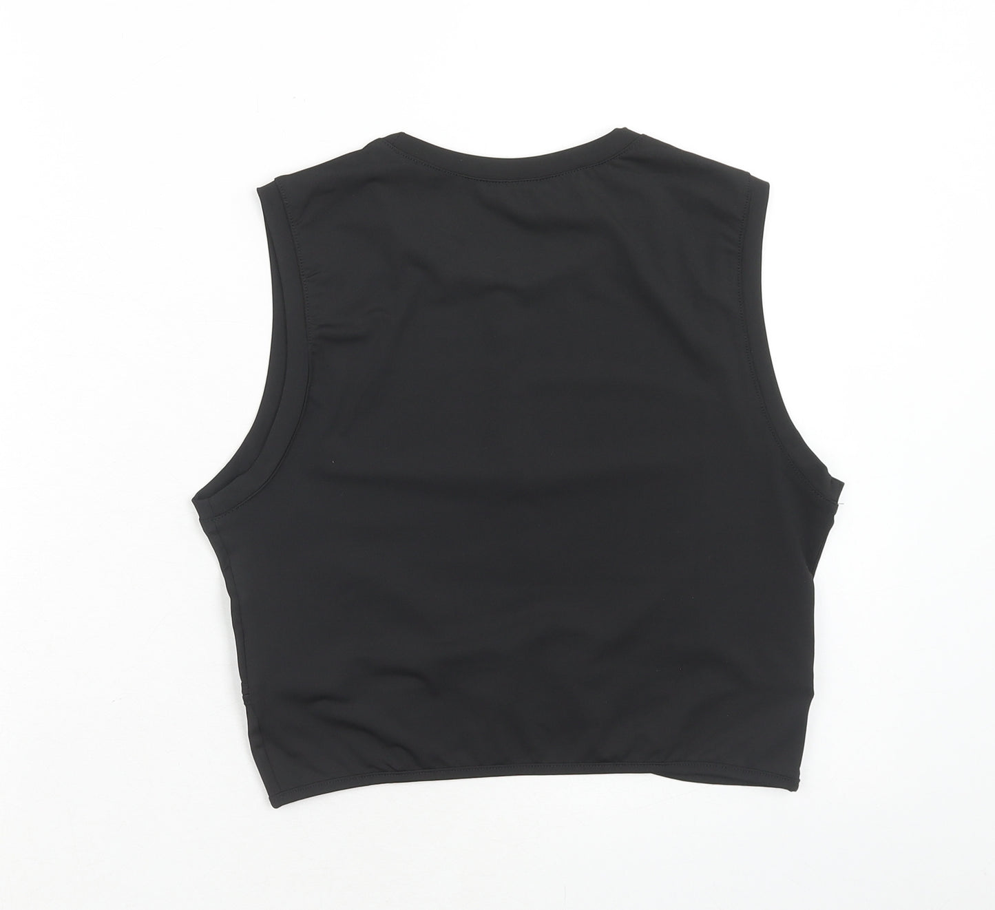 SheIn Womens Black Polyester Cropped Blouse Size L Round Neck - Cut Out Detail