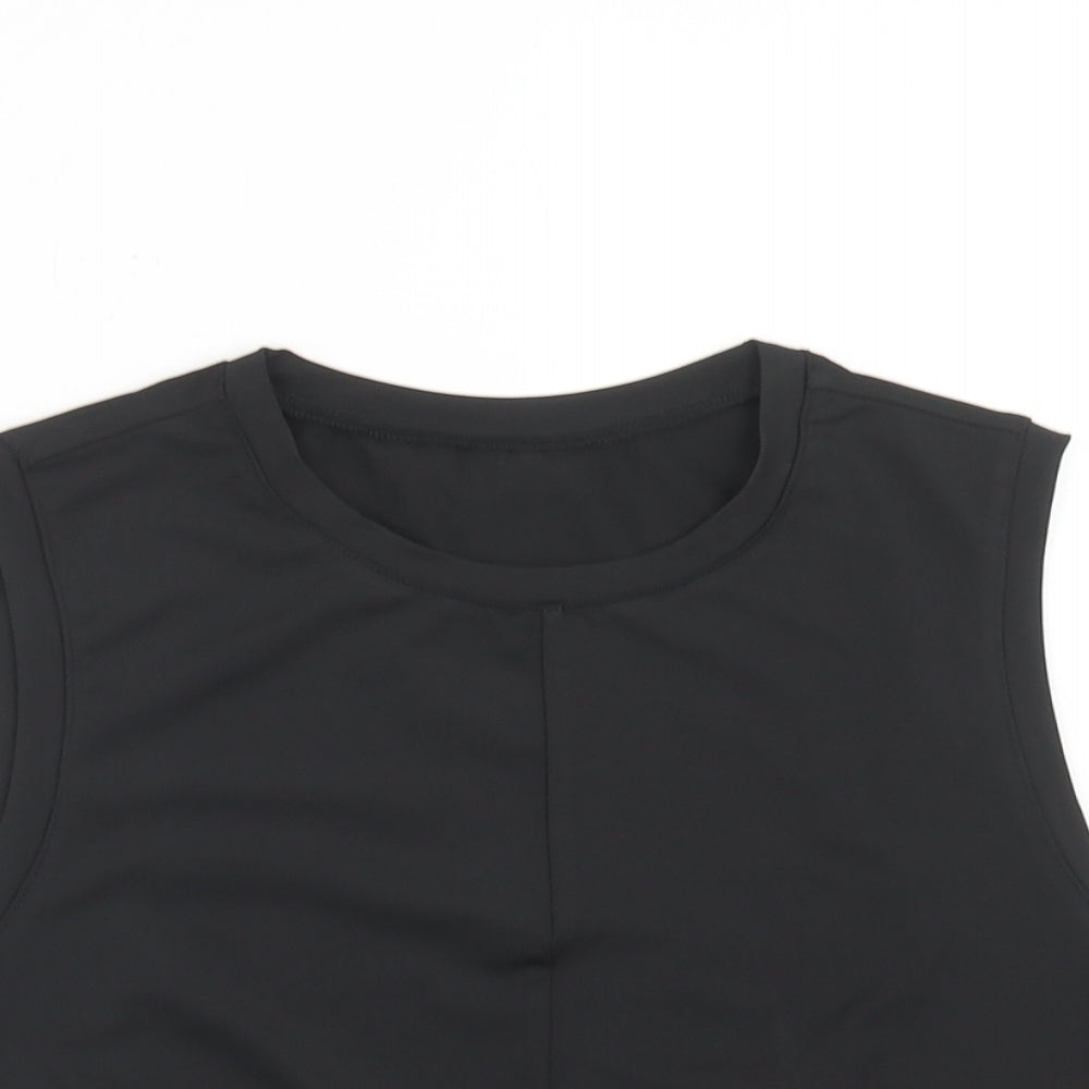 SheIn Womens Black Polyester Cropped Blouse Size L Round Neck - Cut Out Detail