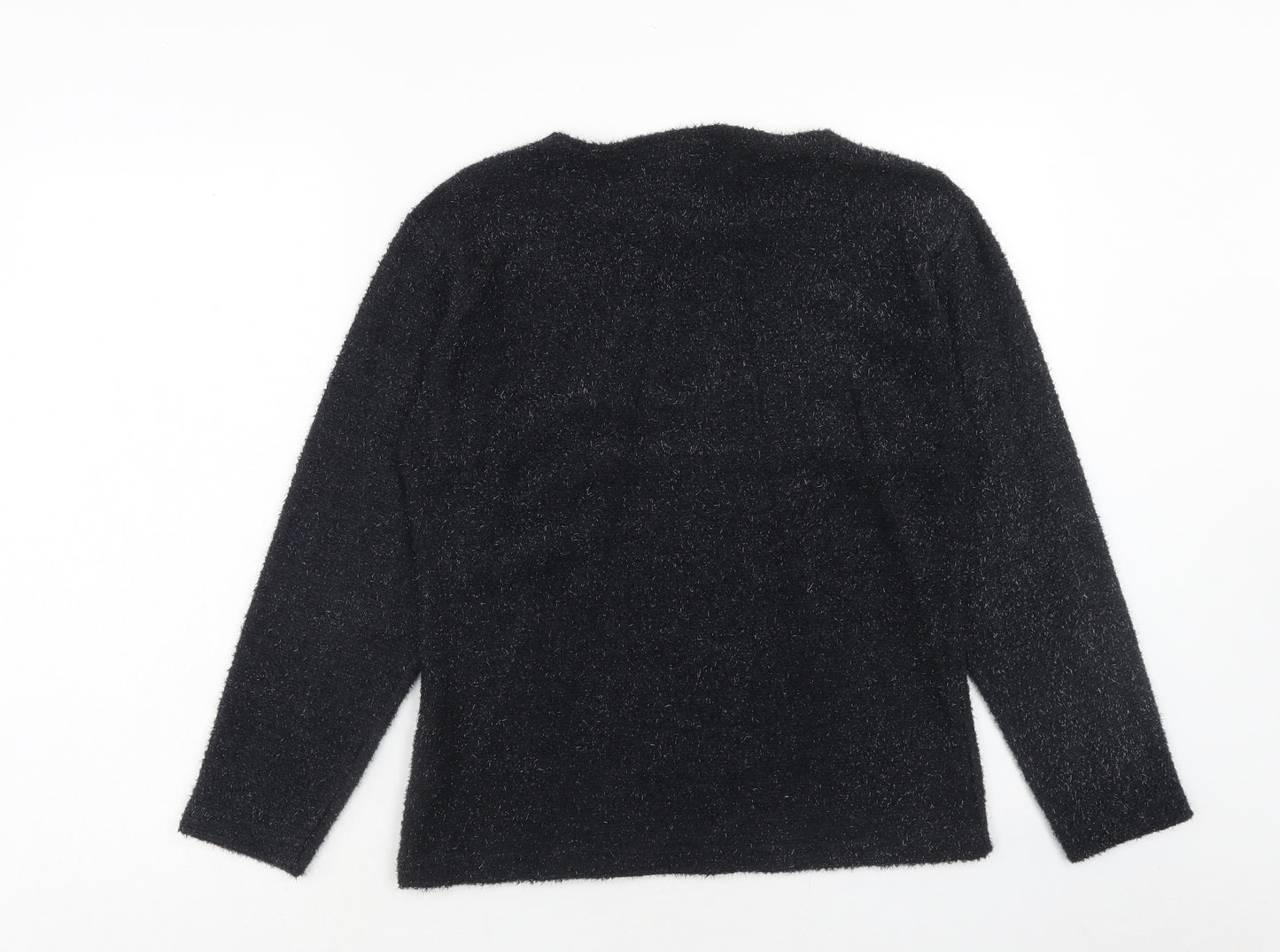 LA REINE Womens Black Boat Neck Nylon Pullover Jumper Size S