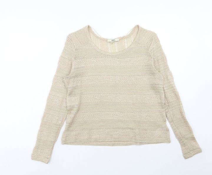 Oasis Womens Brown Boat Neck Acrylic Pullover Jumper Size L
