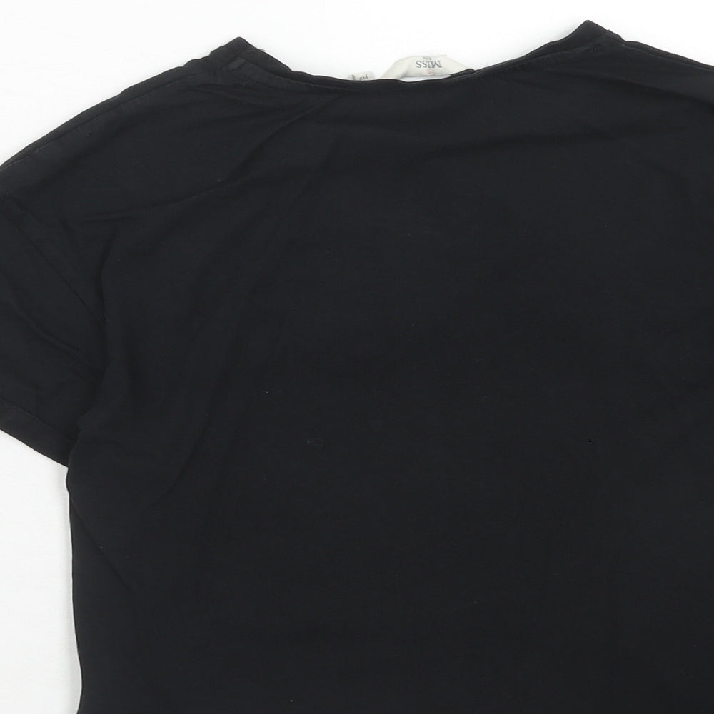 Peacocks Girls Black Cotton Basic T-Shirt Size 9-10 Years Round Neck Pullover - Good Vibes