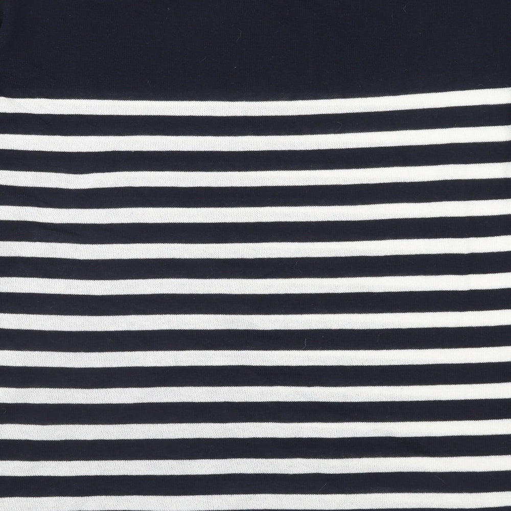 Zara Womens Blue Boat Neck Striped Acrylic Pullover Jumper Size S - Tie Sleeve Detail