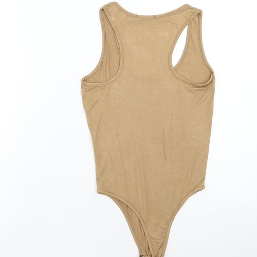 PRETTYLITTLETHING Womens Beige Viscose Bodysuit One-Piece Size 6 Snap