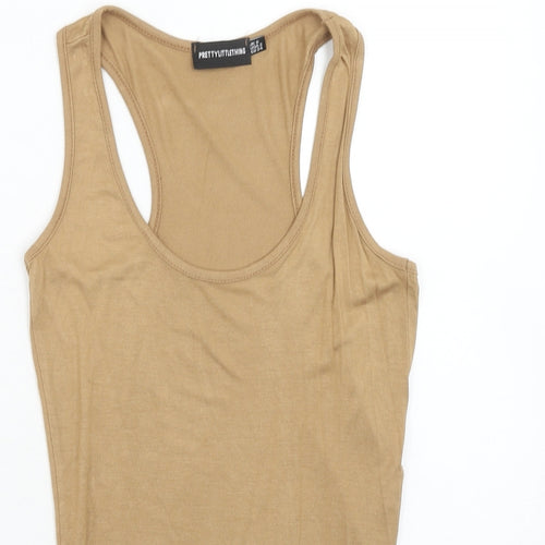 PRETTYLITTLETHING Womens Beige Viscose Bodysuit One-Piece Size 6 Snap