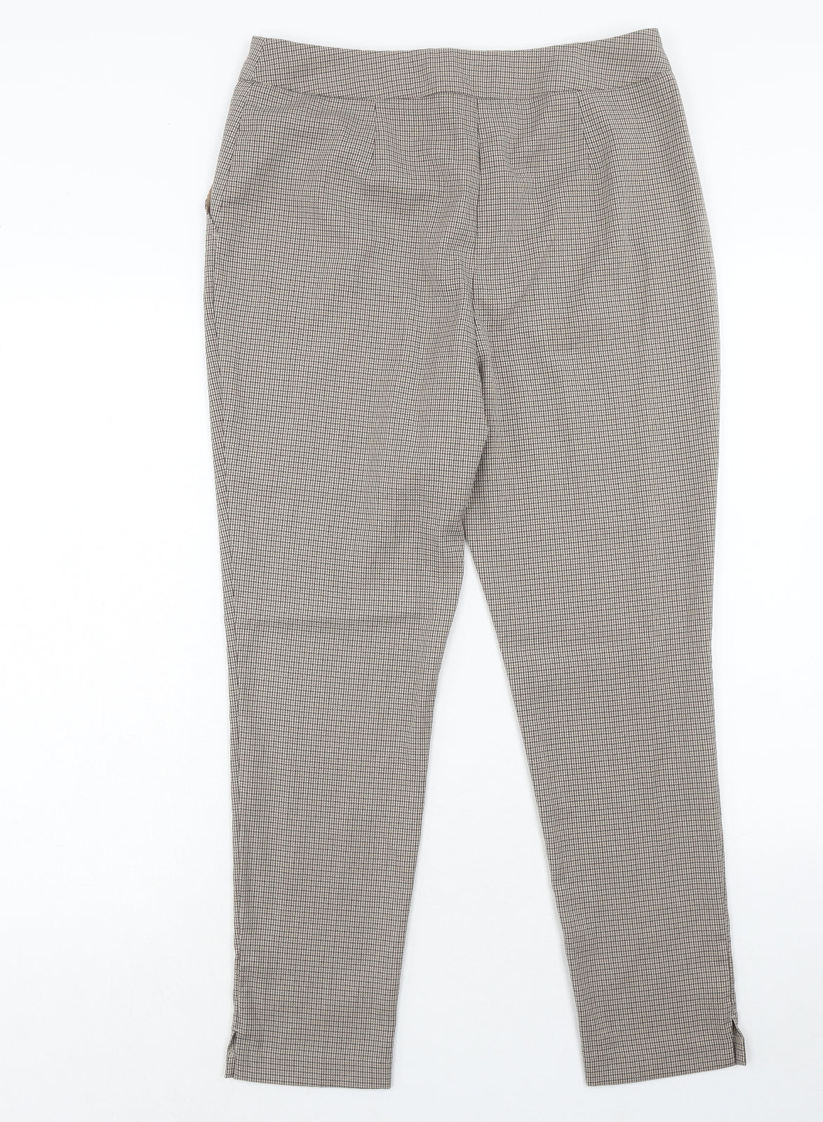 F&F Womens Brown Plaid Polyester Trousers Size 12 Regular Hook & Eye