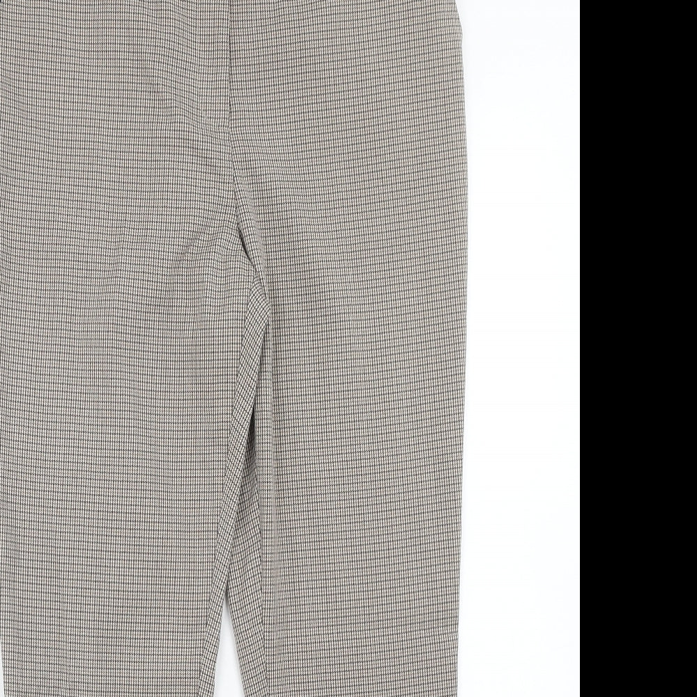 F&F Womens Brown Plaid Polyester Trousers Size 12 Regular Hook & Eye