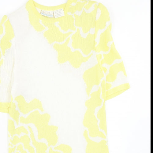 Media Womens Yellow Geometric Acrylic T-Shirt Dress Size 10 Roll Neck Button