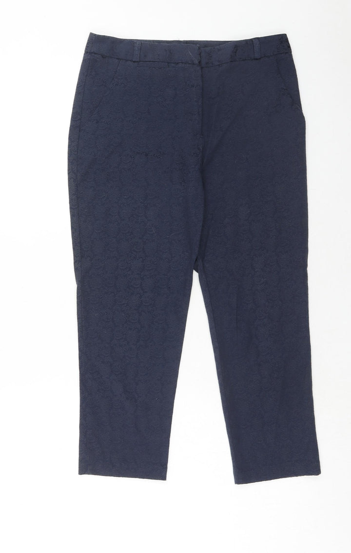 Atmosphere Womens Blue Geometric Cotton Trousers Size 8 Regular Hook & Eye