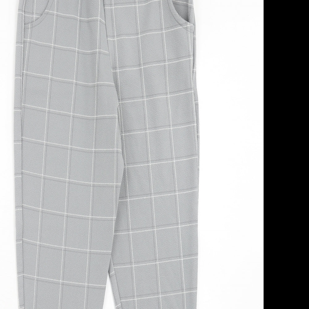 PRETTYLITTLETHING Womens Grey Check Polyester Carrot Trousers Size 10 Regular