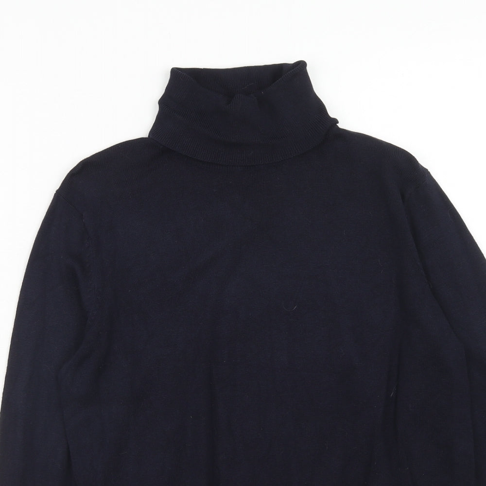 H&M Mens Blue Roll Neck Viscose Pullover Jumper Size S Long Sleeve