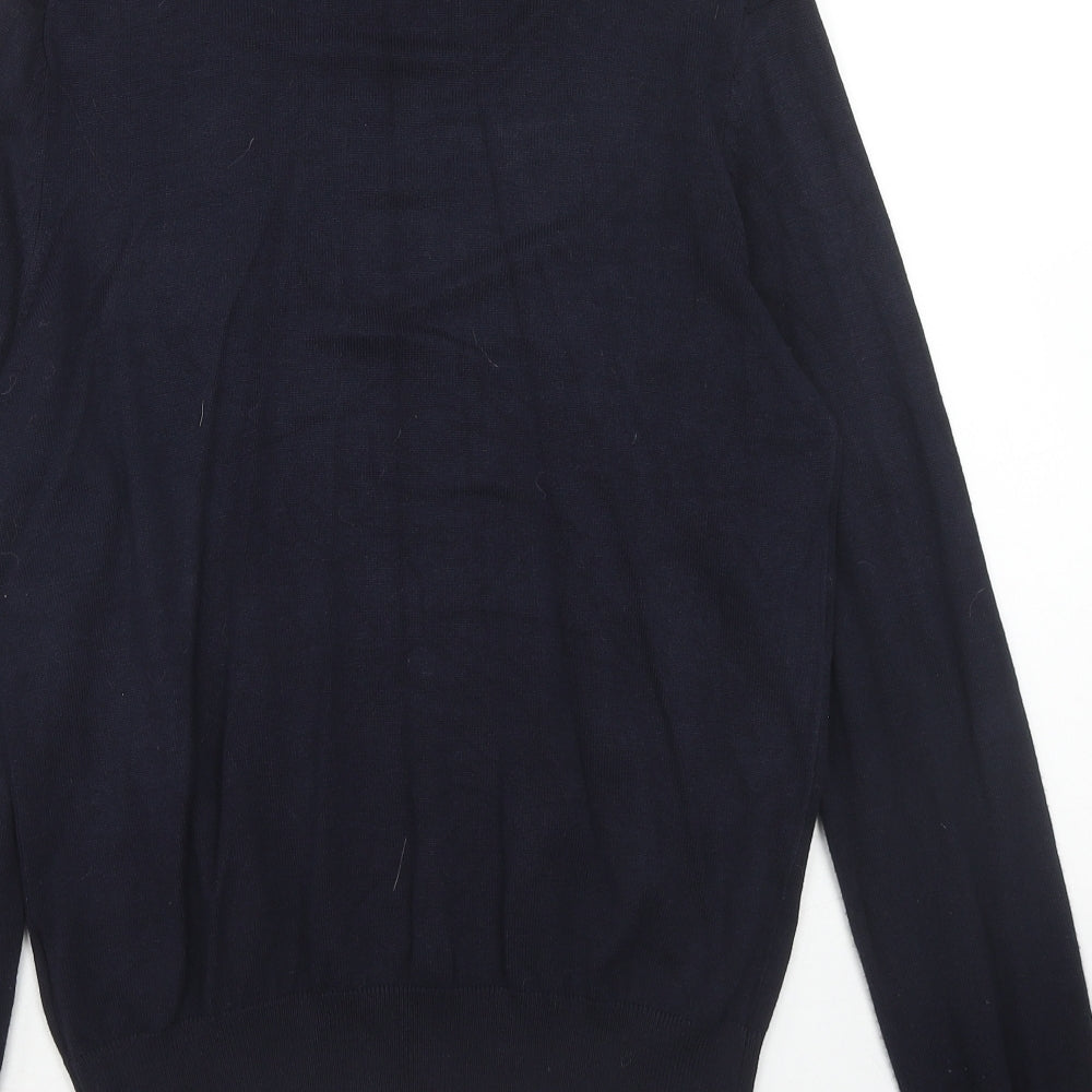 H&M Mens Blue Roll Neck Viscose Pullover Jumper Size S Long Sleeve