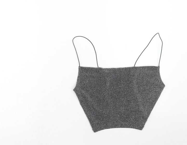 H&M Womens Black Polyamide Cropped Tank Size M Square Neck